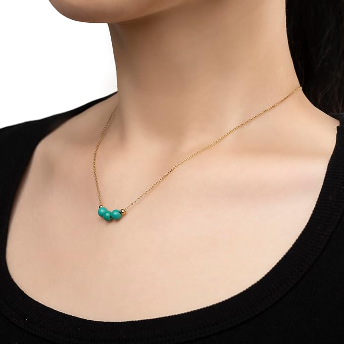 Dainty Crystal 925 Sterling Silver Choker Collar Necklace Handmade With 3 Beads Birthstone Jewelry Gifts for Women Young Lady Mother Friends Keenove