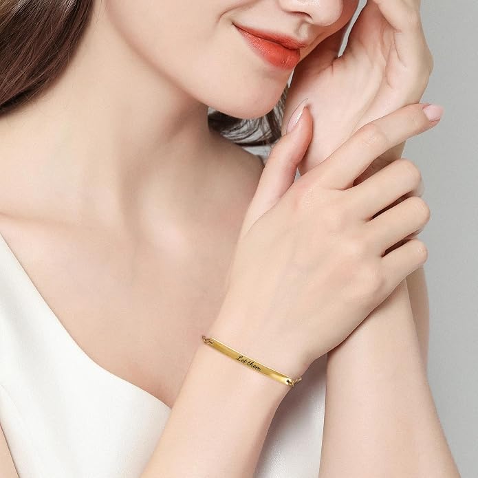 Dont Let The Hard Days Win Bracelet - Gold Hard Day Motivational Bangle Stainless Steel Engraved Words, Inspirational Chain Jewelry Gifts for Women Friend