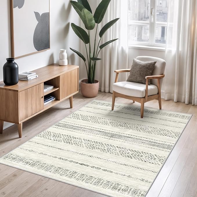 3x5 Washable Rug Moroccan Small Entryway Rug Non Slip Indoor Floor Carpet Foldable Thin Rugs for Kitchen Bedroom with Low Pile(Grey,3'x5')