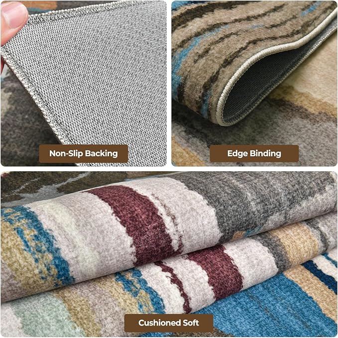 Washable Rugs 8x10 Area Rugs for Living Room,Bedroom,Dining Room-Modern Abstract Rugs with Non Slip Backing,Large Soft Carpet for High-Traffic Areas Nursery Farmhouse Home Office Decor