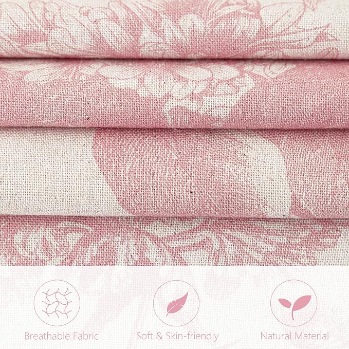 Foindtower Set of 2 Linen Floral Throw Pillow Covers Neutral Vintage Print Decorative Cozy Cushion Covers Farmhouse Boho Home Decor for Sofa Chair Couch Bedroom Living Room,20×20 Inch,Light Pink