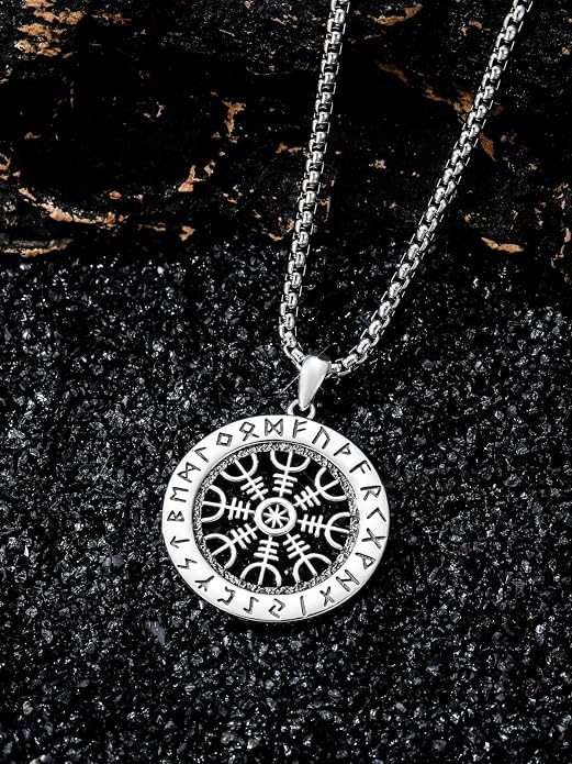 Viking Necklace for Men 925 Sterling Silver Viking Wolf/Thors Hammer/Vegvisir/Tree of Life/Compass Pendant Norse Necklace Amulet Talisman Christmas Gifts for Him Her