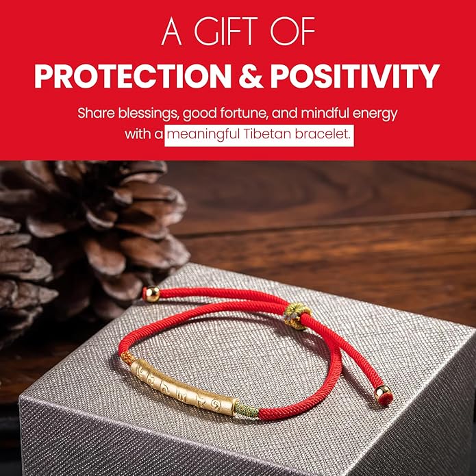 Buddha & Karma Tibetan Red String Bracelet - Handmade Buddhist Lucky Charm for Protection, Good Fortune & Positive Energy - Spiritual Bracelet for Men & Women - Adjustable Bracelets for Daily Wear