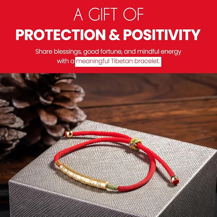 Buddha & Karma Tibetan Red String Bracelet - Handmade Buddhist Lucky Charm for Protection, Good Fortune & Positive Energy - Spiritual Bracelet for Men & Women - Adjustable Bracelets for Daily Wear