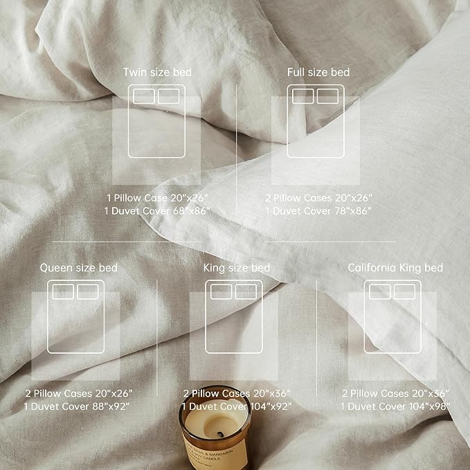 Simple&Opulence 100% Linen Duvet Cover Set, 3 PCS Natural French Flax Linen Duvet Cover Queen Size, Breathable Soft Comfy Linen Bedding Comforter Cover with 2 Pillowcases(Linen, 88"x92")