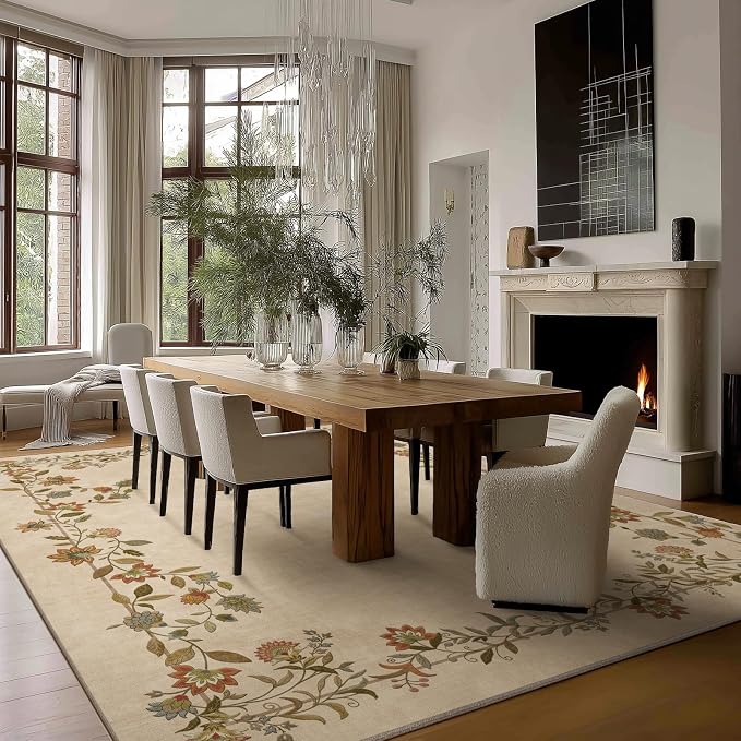 9x12 Area Rugs for Living Room: Washable Rug Stain Resistant Non Slip Low Pile Ultra Soft Faux Wool Lightweight Large Rugs for Bedroom Dining Room Under Table Rug Nursery Farmhouse Home Office Indoor