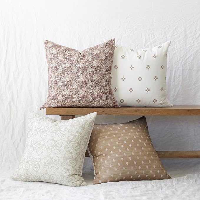 Woven Nook - Modern & Luxurious Decorative Boho Throw Pillow Covers - Durable Quality & Machine Washable - 100% Cotton Canvas - Dover Set - 4 Pack (18 x 18)