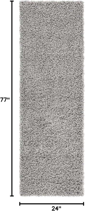 Unique Loom Solid Shag Collection Area Rug (2' x 6' 5" Runner, Cloud Gray) | Modern Solid rug, stain and water resistant, doesn't shed, easy to clean, kid and pet friendly. Ideal for the bathroom.