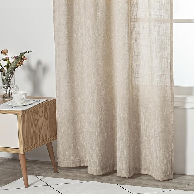 MYSKY HOME Ceiling Curtains for Living Room, Soft Cotton Curtain Polyester Blend Semi Sheers Light Filtering Window Treatments Decor Back Tab Top Panel, 50" x 95", Light Taupe, 2 Pcs