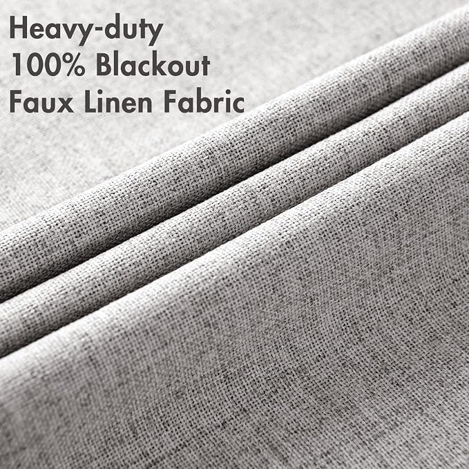 MIULEE Linen Texture Curtains for Bedroom Solid 100% Blackout Thermal Insulated Light Gray Curtains Grommet Room Darkening Drapes for Living Room 52x45 Inch (2 Panels)