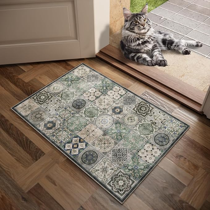 Machine Washable Entryway Small Area Rugs: Soft Non-Slip Low Pile Door Mat Indoor Entrance 2x3 ThrowRug for High-Traffic Areas Kitchen, Hallway, Farmhouse Decor