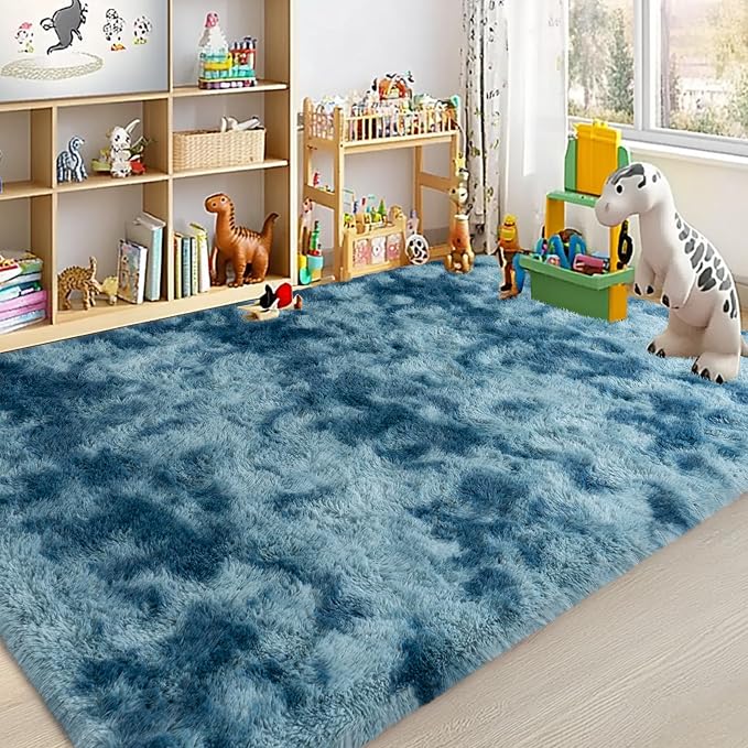 Large Area Rug for Living Room Bedroom 4x6 Tie-Dyed Purple Shag Rug | Ultra Soft Fluffy Shaggy Plush Fuzzy Modern Indoor Throw Floor Carpet for Kids Girls Boys Dorm Nursery Home Decor Aesthetic