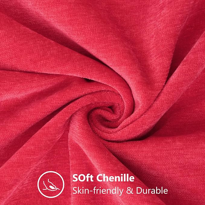 decorUhome Soft Chenille Christmas Red Throw Pillow Covers 24X24 Set of 2 | Decorative Fall Couch Pillow Covers Solid Dyed Accent Modern Euro Sham Farmhouse Neutral Square Pillow Cases for Sofa