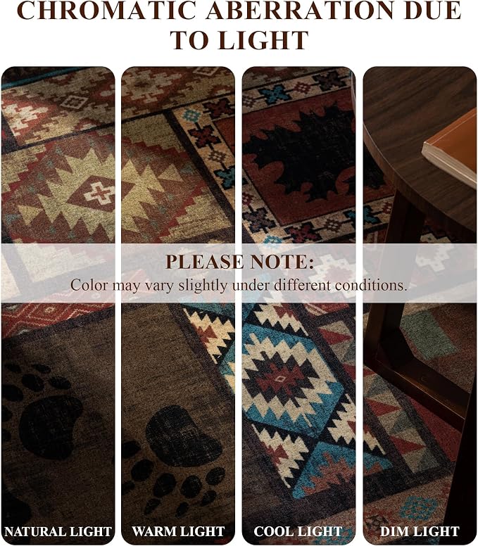 YIHOUSE Rustic Cabin Area Rug 6x9,Machine Washable Lodge Bear Rug,Non-Slip Low Pile Print Pattern Southwestern Rug for Living Room Bedroom