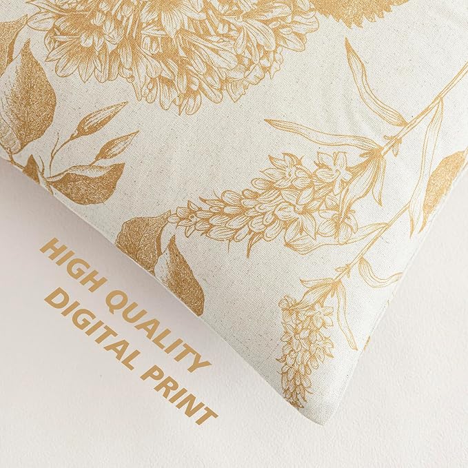 Foindtower Set of 2 Linen Floral Vintage Throw Pillow Covers Neutral Accent Print Decorative Cozy Cushion Covers Farmhouse Home Decor for Sofa Chair Couch Bed Living Room,24×24 Inch,Light Yellow