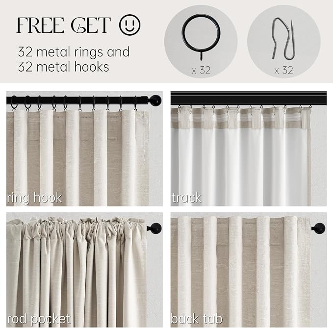 Topfinel Cream Linen Blackout Curtains 84 Inch Long for Bedroom Living Room, Ivory Pinch Pleat Back Tab Full Blackout Drapes Farmhouse Boho Curtains for Window, White Neutral Curtains 52" X 84" 7 FT