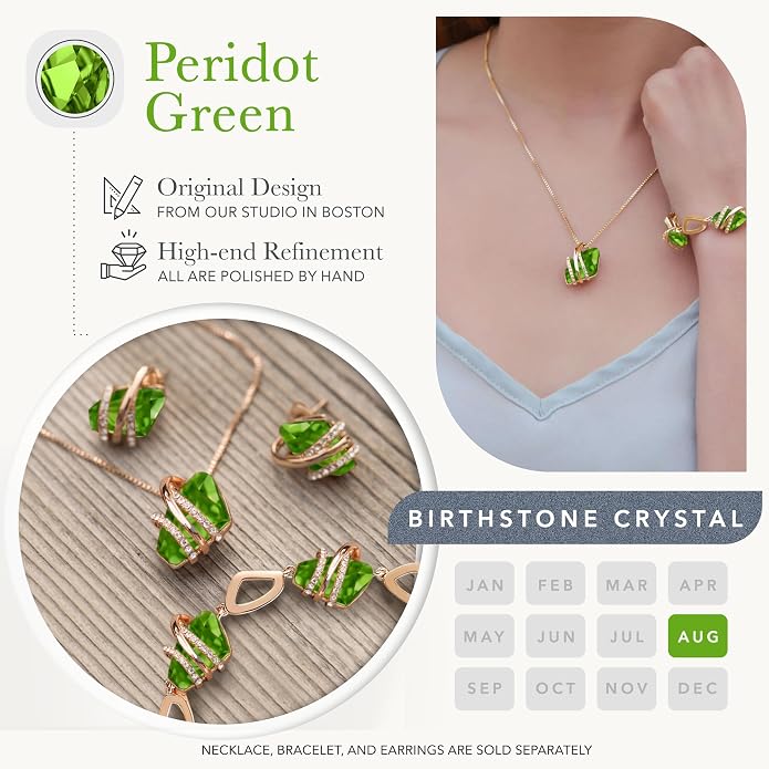 Leafael Wish Stone Pendant Necklace with Birthstone Crystal, 18K Rose Gold Plated/Silvertone, 18" + 2"