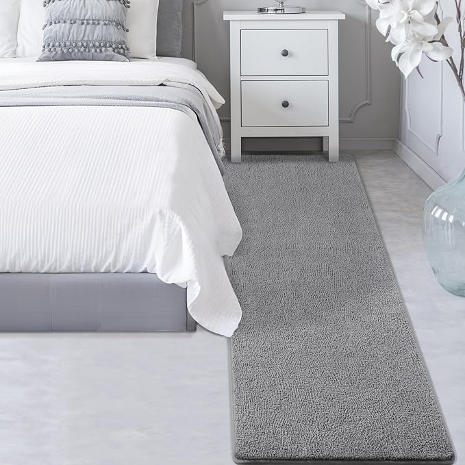 Gifeas Ultra Soft Modern Runner Rugs for Living Room Bedroom, 2x6 Feet Grey Thickened Memory Foam Indoor Solid Minimalist Carpets, Non-Slip Comfy Area Rug for Boys Girls Nursery Room Home Decor