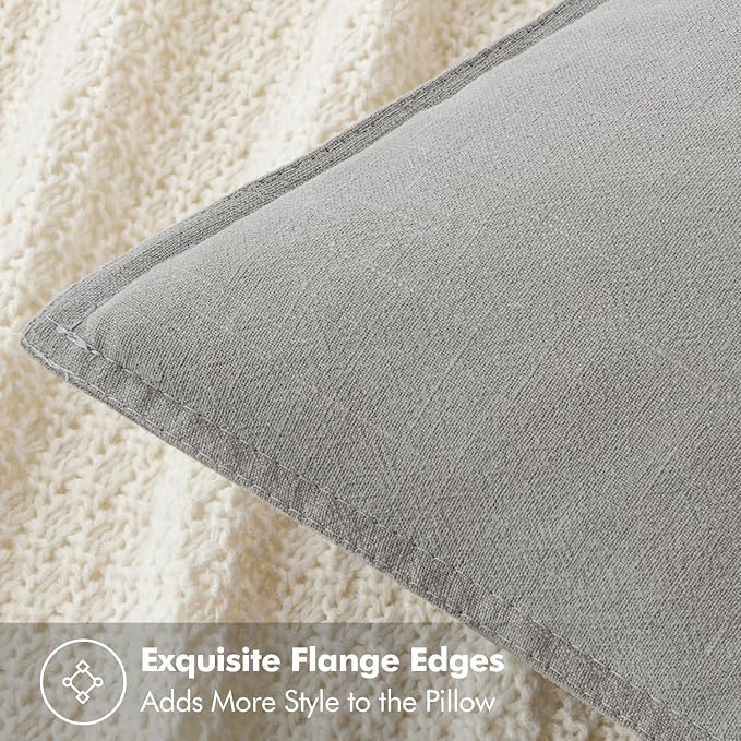 MIULEE Decorative Linen Pillow Covers 20x20 Inch Light Gray | Boho Farmhouse Neutral Couch Throw Pillows for Bed, Pack of 2 Accent Modern Pillowcases, Sofa Livingroom Home Decor