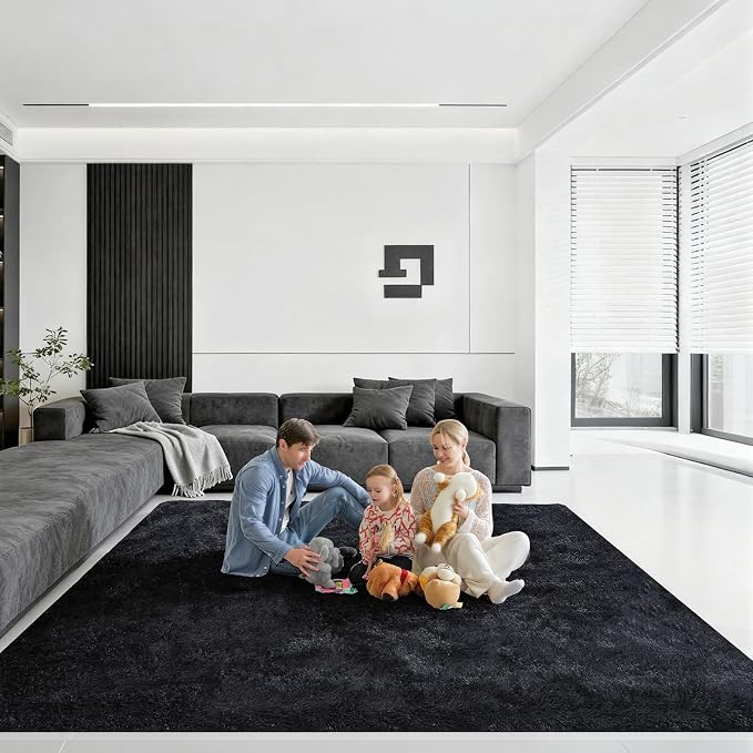 8x10 Area Rugs for Living Room, Large Fluffy Black Rugs for Bedroom, Fuzzy Shag Soft Non-Slip Carpet for Kids Girls and Boys Nursery Dorm Indoor Room Home Decor (8ft X 10ft, Black)