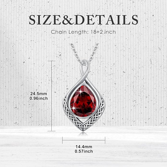 PELOVNY Celtic Knot Necklaces for Women 925 Sterling Silver Gemstone/Birthstone Teardrop Infinity Necklace Irish Celtic Pendant Jewelry Gifts for Mom Daughter Wife