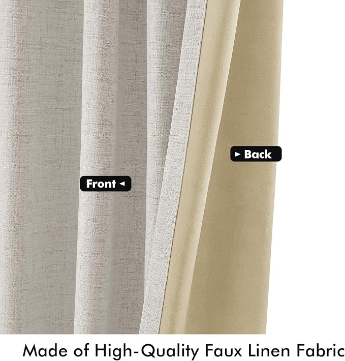 MIULEE 100% Blackout Linen Curtains 42 x 96 Inch Cream White 2 Panels | Thermal Insulated, Room Darkening Drapes for Bedroom Living Room, Back Tab Rod Pocket Pinch Pleated, Solid Luxury Decor