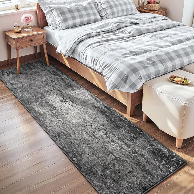 2x7 Black Rug Runners for Hallways Kitchen Runner Rug Non Slip Washable Black Long Runner Rugs with Rubber Backing Soft Abstract Carpet Runner for Bedroom, Kitchen, Bathroom, Entryway