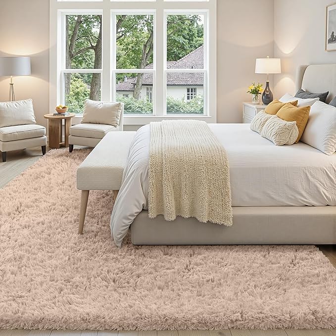6x9 Area Rug for Living Room, Ultra Soft Fluffy Shag Rugs for Bedroom, Non-Slip Large Fuzzy Plush Rug Indoor Floor Carpet for Nursery Kids Office Dorm Modern Decor, Beige