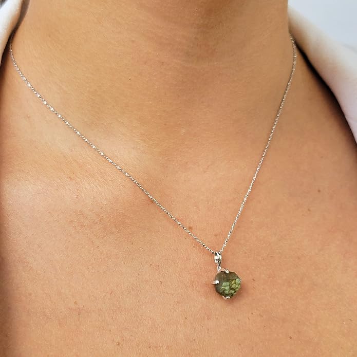 Natural raw gemstone pendant chain necklace with white gold over 925 solid sterling silver, birthstone dainty solitaire gift for her, uniquelan jewelry