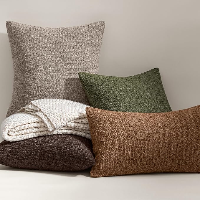 MIULEE 18x18 Decorative Lumbar Boucle Couch Pillow Covers Light Taupe | Set of 2 Textured Neutral Throw Pillow Covers, Accent Solid Pillowcases, Sofa Living Room Home Decor