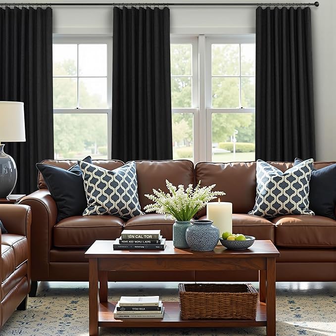 Long Black Curtains for Living Room Modern Farmhouse Linen Black Out Drapes for Bedroom Floor Length 102 Inch Curtain Panels Burg for 103 Inch Window Sound Deadening Thermal Patio Door 2 Panels 52x102