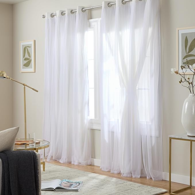 TOWN & COUNTRY LUXE Talia Double Layer Indoor Curtains, Sheer and Room Darkening Blackout, Grommet Top, Energy Efficient, 2-Pack Set, 52"x84", Winter White