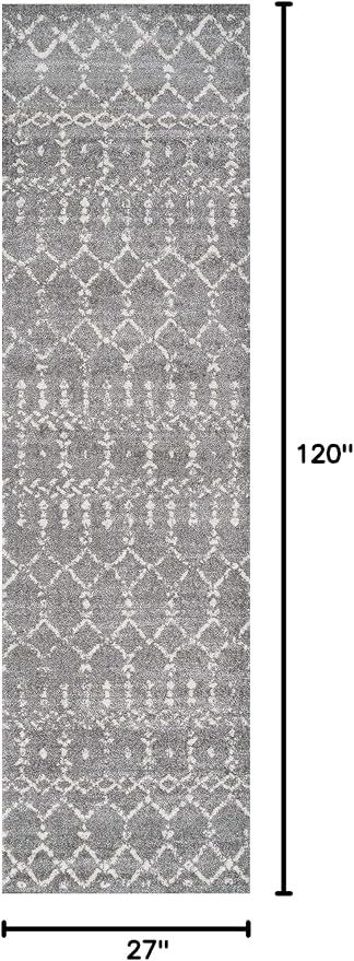 JONATHAN Y Boho Vintage Diamond Gray/Ivory Runner Rug 2X10 ft, Moroccan Hype for Living Room, Bedroom, Kitchen, Office, Easy-Cleaning, High Traffic, Pet-Friendly, Non-Shedding (MOH101C-210)