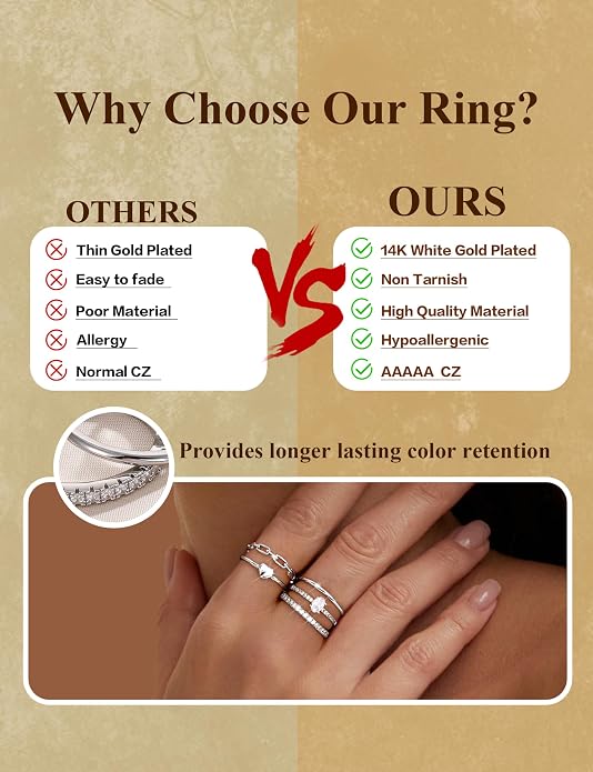 FIASASO Gold Rings for Women Non Tarnish - 5Pcs Dainty Stackable Rings 14K Gold Plated Cubic Zirconia Stacking Rings Non Tarnish Waterproof Minimalist Thin Stack Ring Size 5 6 7 8 9 10
