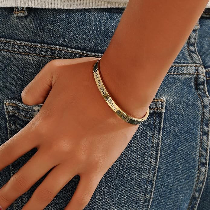 Inspirational Christian Bracelet for Women, Oval Engraved Bible Verse Love Bangle Cuff, Faith Scripture Jewelry, Religious Encouragement Gift for Mom Daughter Sister Friend