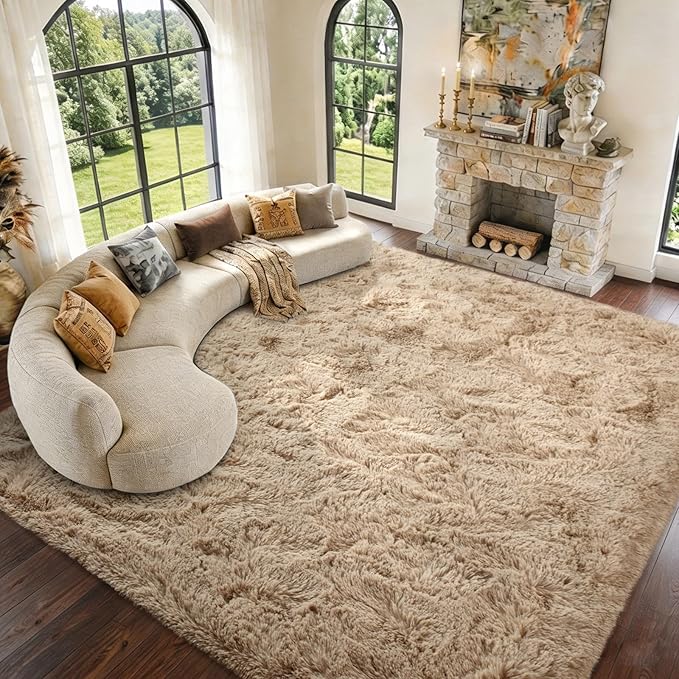 10x14 Extra Large Shaggy Area Rugs for Living Room Decor, Non-Slip Rugs for Bedroom Kids Playroom Dorm Room, High Pile Ultra Soft Carpet, Beige