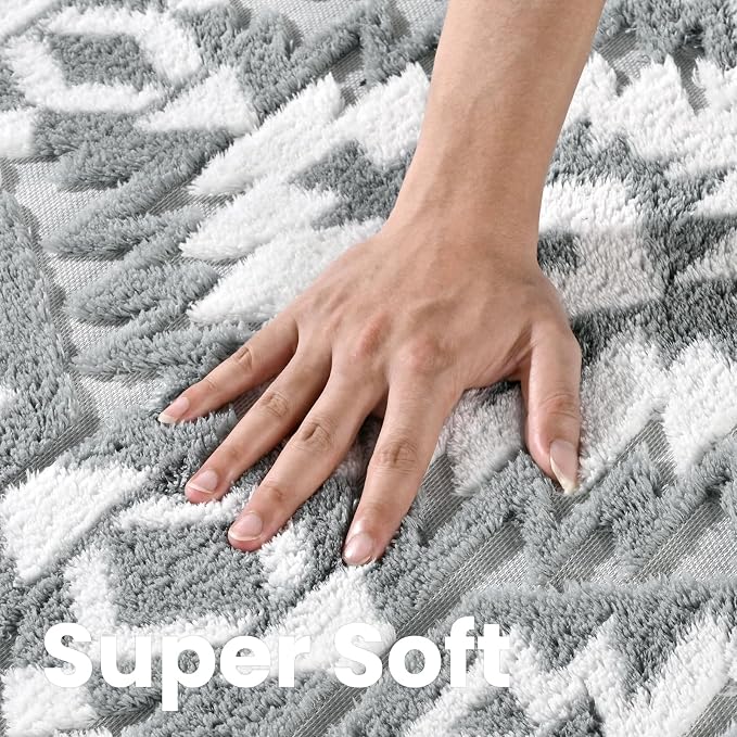 Macgace Ultra Soft Area Rug for Living Room, 6x9 Grey and White Shag Rugs | Washable Non-Slip Backing Medium Pile Modren Geometric Fuzzy Carpet for Kids Room, Girls Bedroom, Classroom, Dorm