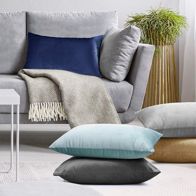 Nestl Throw Pillow Covers, Cozy Velvet Decorative Pillow Covers 12 x 20 Inches, Soft Solid Couch Pillow Covers for Sofa, Bed and Car, Set of 2 - Royal Blue