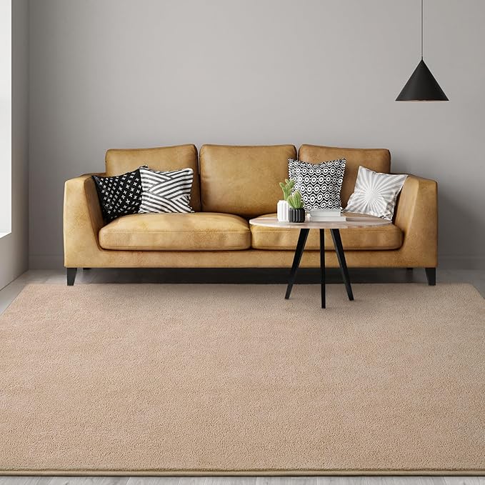 Gifeas Large Ultra Soft Modern Area Rugs for Living Room Bedroom, 7x10 Feet Beige Thickened Memory Foam Indoor Solid Minimalist Carpets, Non-Slip Comfy Rug for Boys Girls Nursery Room Home Decor