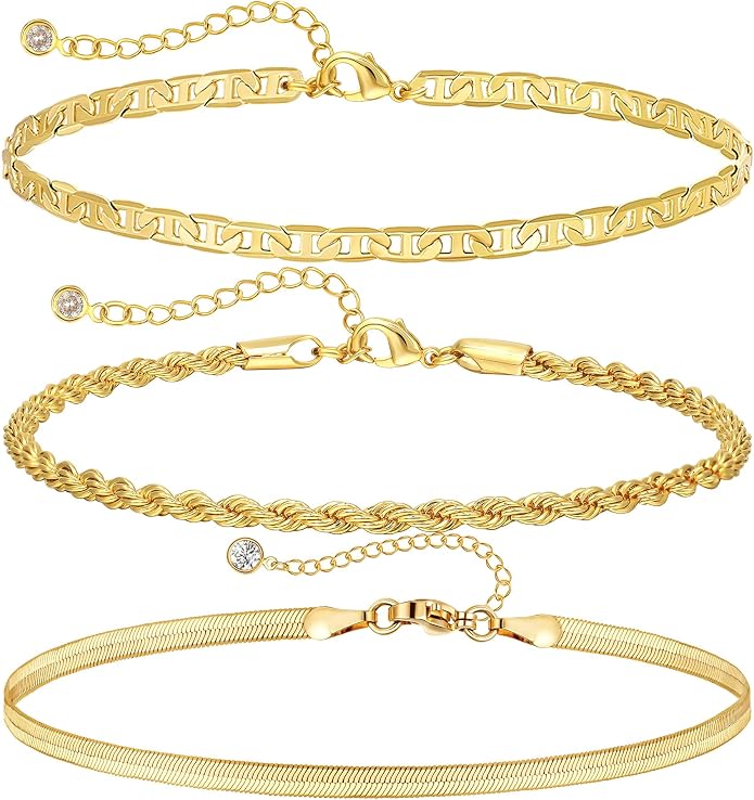 DEARMAY Gold Anklets for Women Waterproof, Non Tarnish14K Gold Plated Ankle Bracelets Set Stack, Summer Beach Jewelry Gifts for Vacation, Bikini Outfits for Women Mom Her