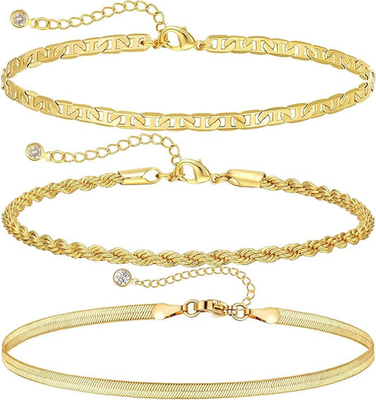 DEARMAY Gold Anklets for Women Waterproof, Non Tarnish14K Gold Plated Ankle Bracelets Set Stack, Summer Beach Jewelry Gifts for Vacation, Bikini Outfits for Women Mom Her