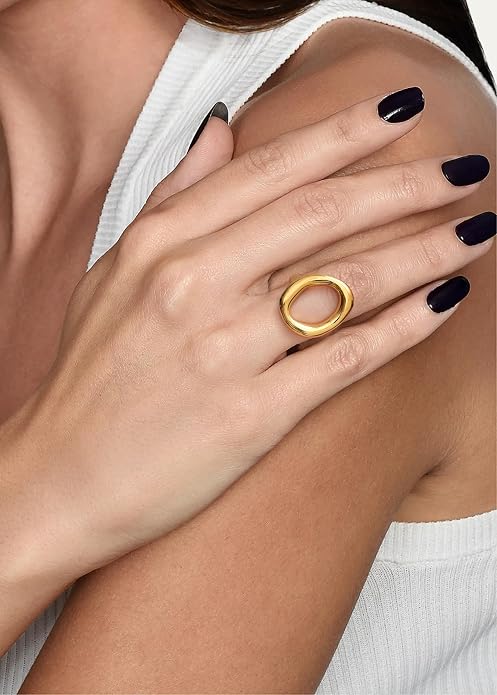 YeGieonr Gold Rings for Women Non Tarnish - 18K Gold Plated Stainless Steel Chunky Oval Statement Ring, Dainty Thick Waterproof Stackable Ring