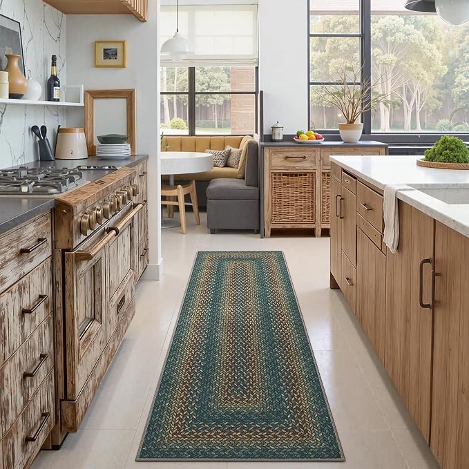 GarveeHome Indoor Easy Jute Runner Rug 2x6 Washable Kitchen Runner Rugs | Low Pile Non Slip Throw Runners Carpet Stain Resistant Long Hallway Mat Living Room Bedroom Bedside Area Rugs, Navy