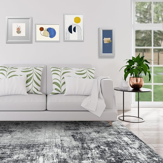 9x12 Area Rugs for Living Room Rug Washable: Modern Large Rug for Dining Room Bedroom Carpet Non Slip 9 by 12 Indoor Abstract Nursery Home Office Black Grey