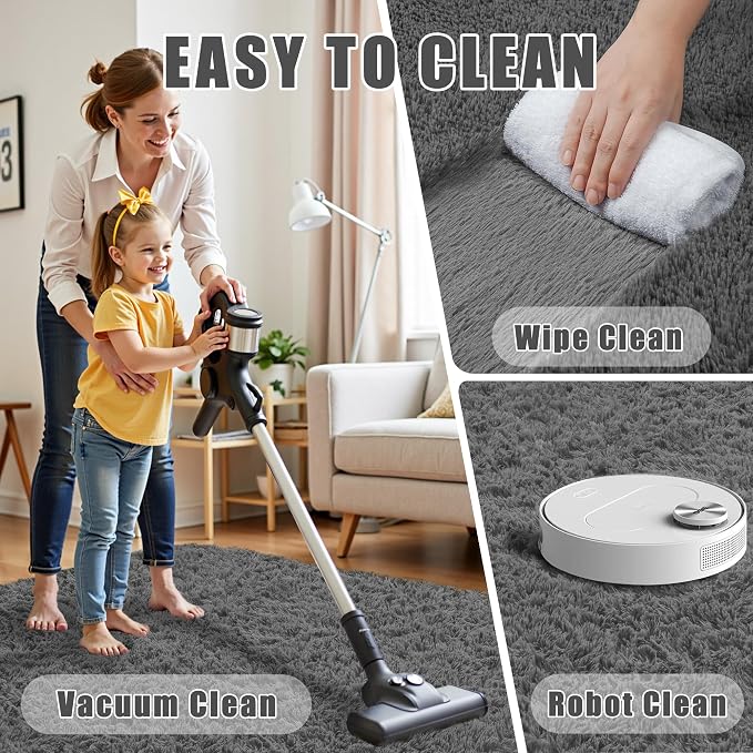 9x12 Area Rug for Living Room:Ultra Soft Fluffy Shag Light Grey Rugs,Large Fuzzy Plush Indoor Non Slip Carpet Washable Rug for Bedroom Kids Nursery Office Dorm Modern Decor(Light Grey 8'x10')