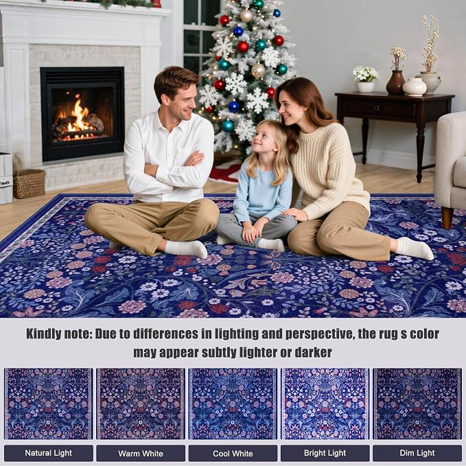Runner Rug for Entryway: 2.6x14 Kitchen Rugs Non Slip Washable Ultra-Thin Soft Floral Carpet Indoor Floor Stain Resistant Carpets for Hallway Bedroom Kitchen Laundry Bathroom Dorm Blue