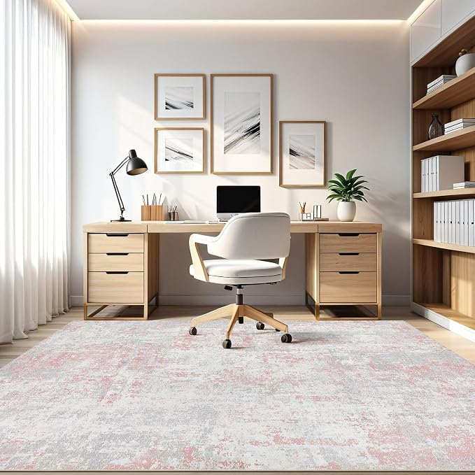 Pink Rug 5x8 Living Room: Washable Large Abstract Neutral Modern Soft Rug Stain Resistant Indoor Floor Non-Slip Accent Carpet for Girl Bedroom Nursery Playroom Office Dining Room Home