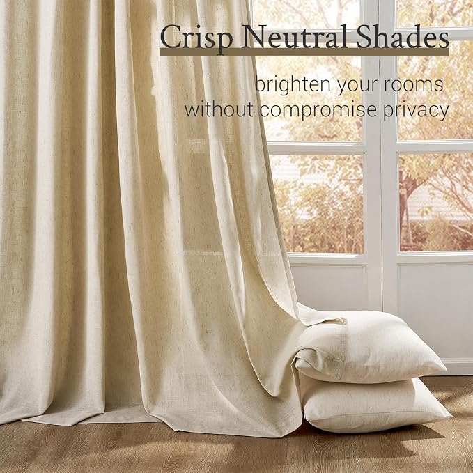 Topfinel 96 Inches Long Pinch Pleated Semi Sheer Curtains,Natural Linen Blended Light Filtering Window Curtains 96 Length for Living Room Bedroom Pinch Pleat Drapes with Hooks 1 Panels 72" Wx96 L