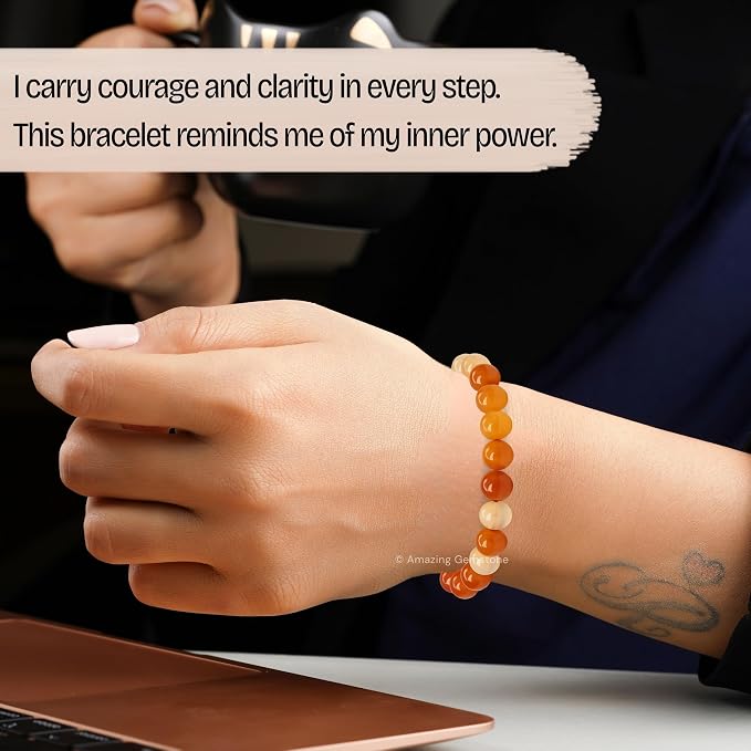 Amazing Gemstone Carnelian Bracelet for Women Men's Gifts - Protection Healing Crystal Bracelet - 8mm Gemstone Beaded Adjustable Bracelet