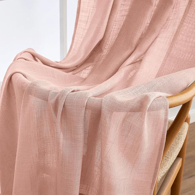 MIULEE Blush Pink Linen Curtains 96 Inches Long 2 Panels for Bedroom, Soft Thick Linen Textured Window Drapes Semi Sheer Light Filtering Back Tab for Living Room Light Pink Decor